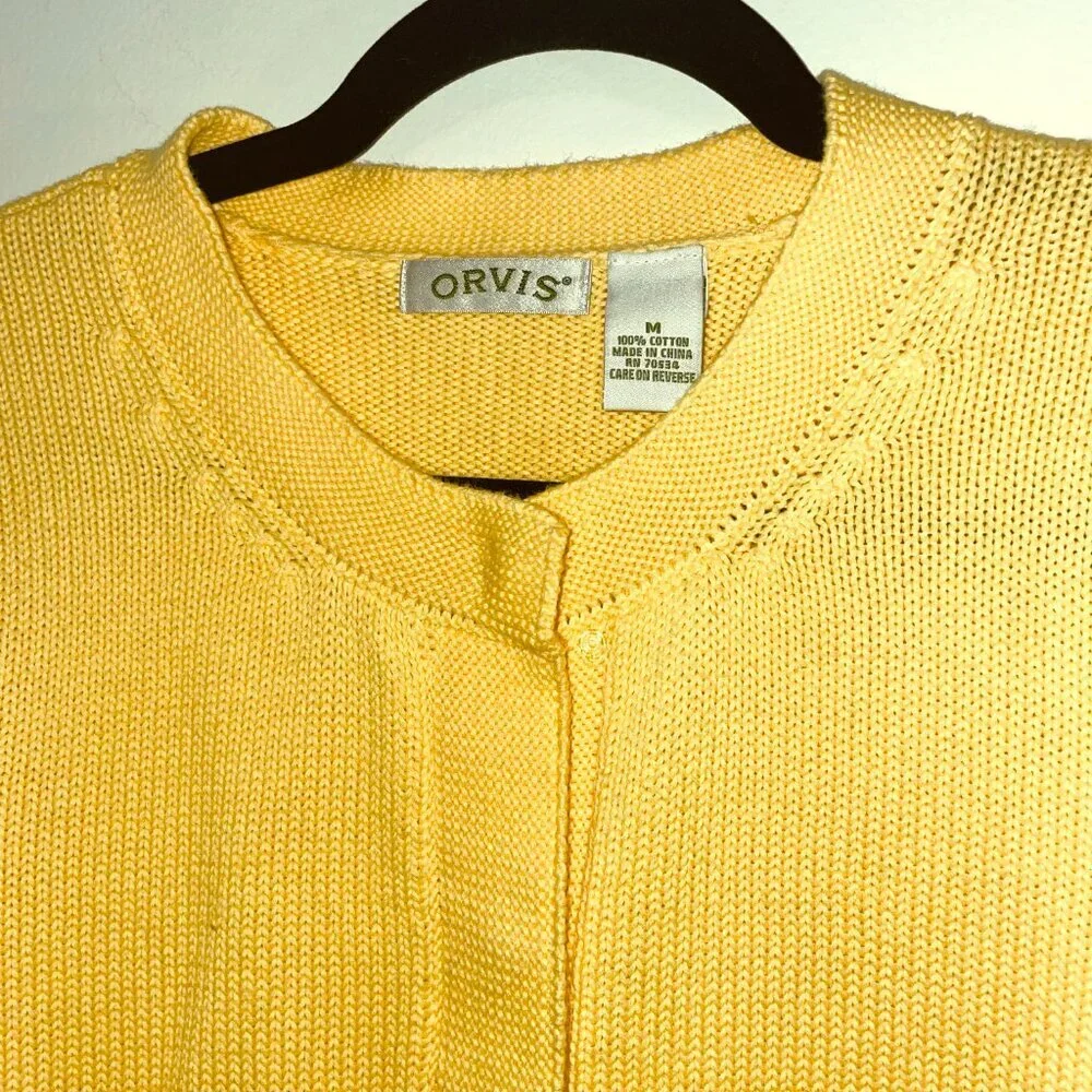 Vintage 100% Cotton Snap-Front Crochet Cuff Cardigan Yellow Medium